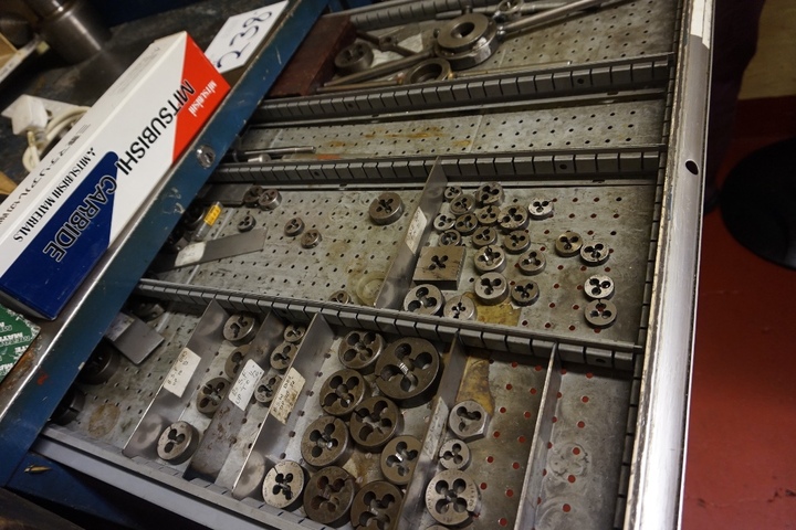 12-Draw Cabinet with Dies, Taps, Drills, Reamers, Nuts, Bolts