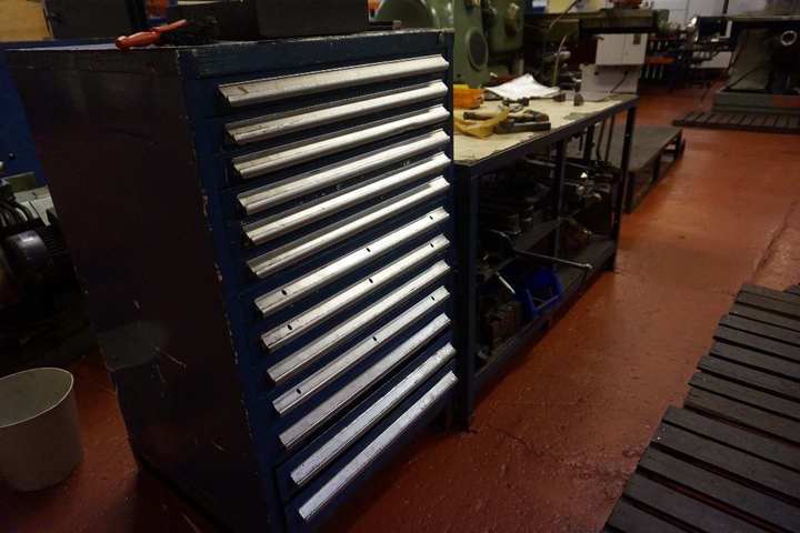 13 Draw Cabinet & Bench with Spanners & Machine Clamps