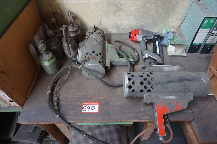 Bench with Stapler, Spray Guns and Heat Shrink Guns