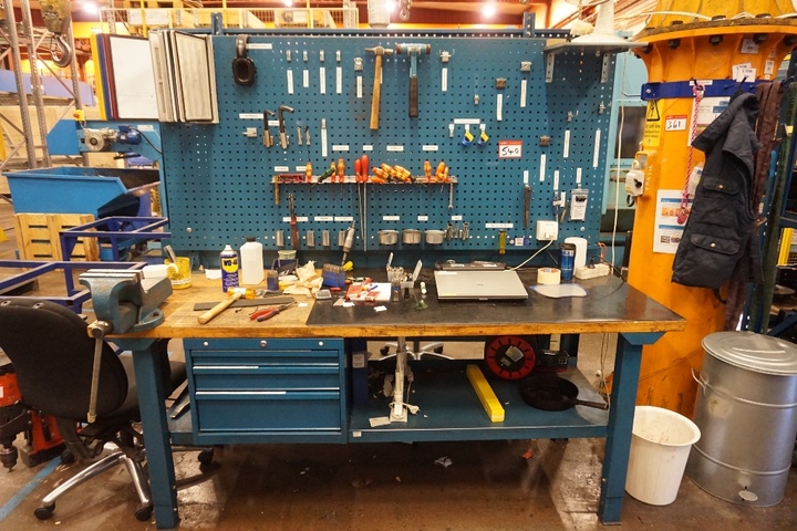 Bench 2m x 750mm with 3 Drawer Cabinet and Hand Tools