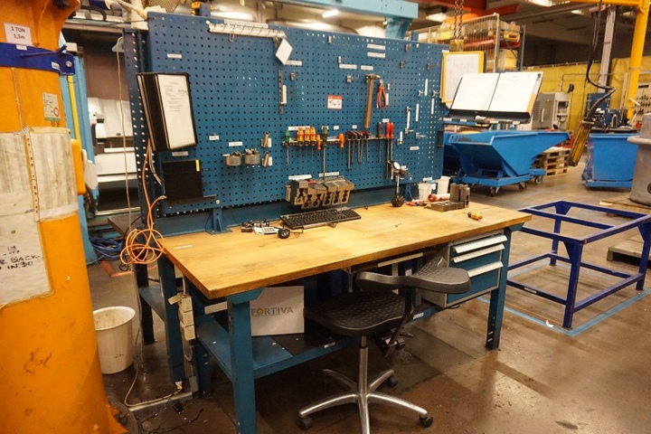 Bench 2m x 800mm with 3 Drawer Cabinet and Hand Tools