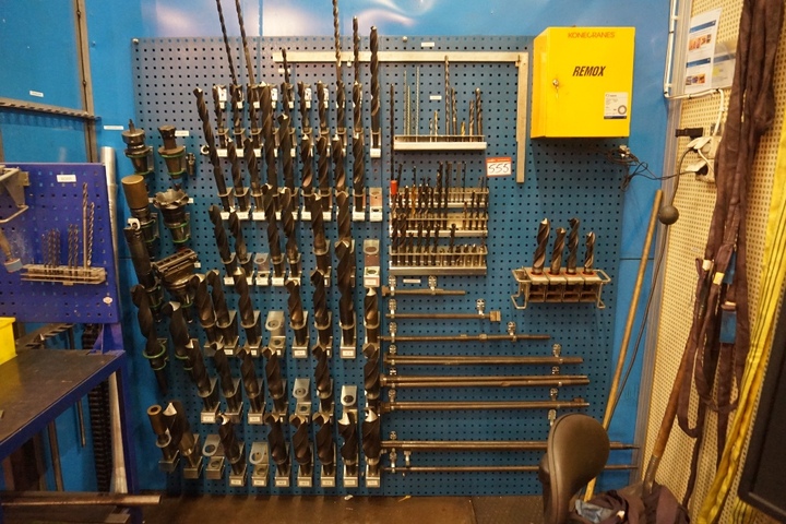 Rack with Large Qty of Drills and Boring Heads