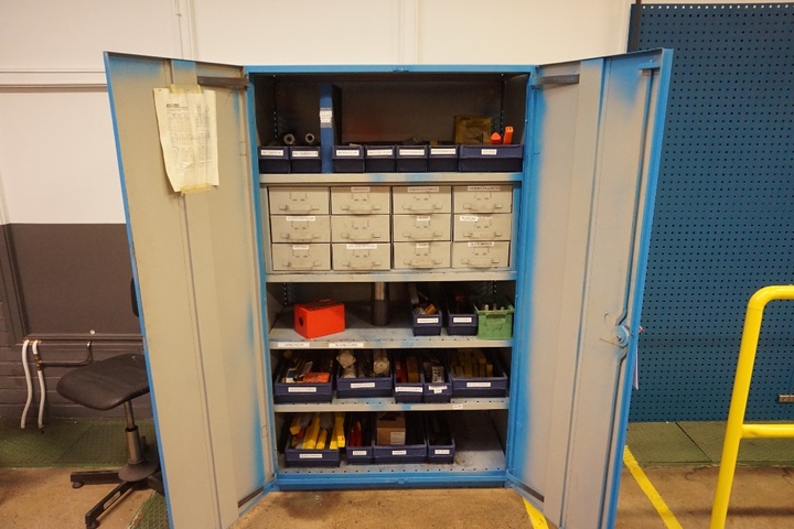 Cabinet with Reamers, Boring Bars, Drills, Carbide Tip Holders, Stamps and Cutters