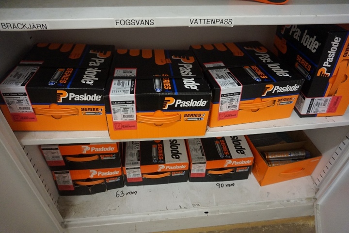 (2) x Cabinets including Nail Guns and Gas, Rack with Gas and Rack with Packing Material