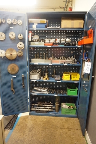 Cabinet with Qty of Drills, Clamps, Cutters and Carbide Tip Holders