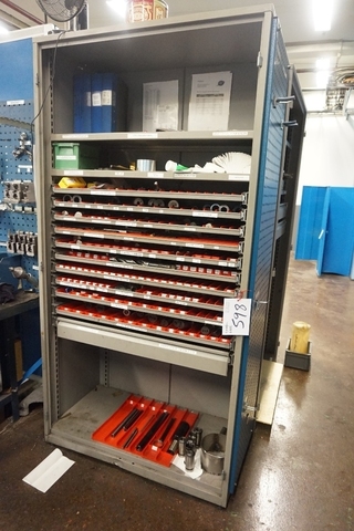 Cabinet with Drills, Collets, Taps, U Drills, Carbide Tip Holders and Boring Bars