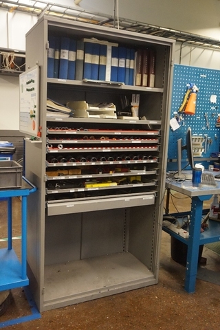 Cupboard with Collets, Boring Bars, U Drills, Drills, Taps, Carbide Tip Holders, (2) Live Tools for Mori Seiki ZL-15m