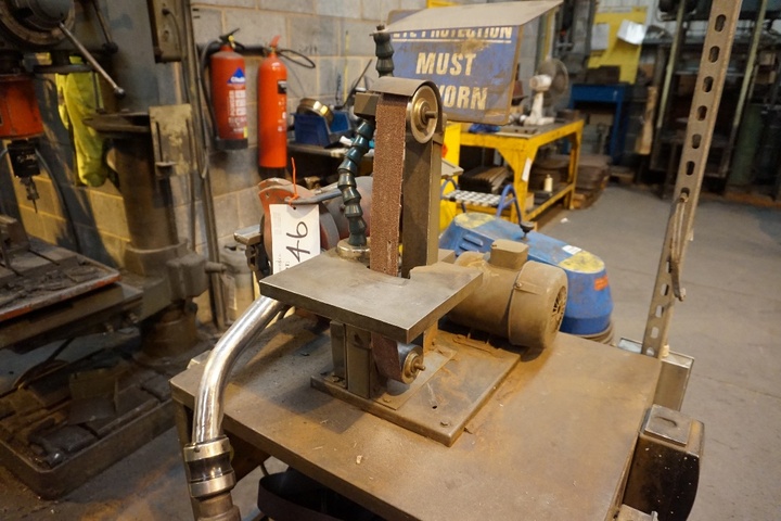 Fabricated Worktable fitted Vanco 2” Linisher and Double Ended Grinder