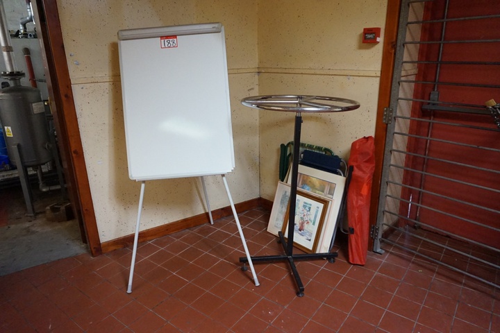 Flip Chart Stand, Rotating Clothes Rail, (2) x Deck Chairs, Pictures etc.