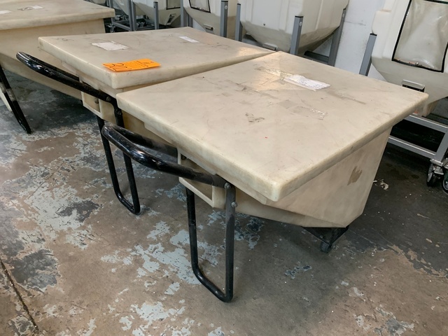 Lot of (2) Plastic Process Equipment MTB110 3 Cu Ft Poly Material Bins, 110 Lb Capacity