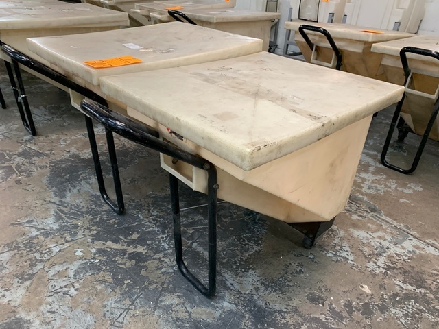 Lot of (2) Plastic Process Equipment MTB110 3 Cu Ft Poly Material Bins, 110 Lb Capacity