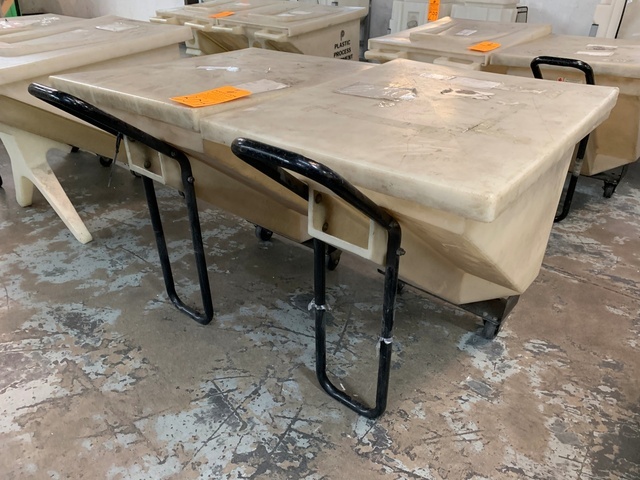 Lot of (2) Plastic Process Equipment MTB110 3 Cu Ft Poly Material Bins, 110 Lb Capacity