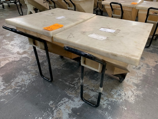 Lot of (2) Plastic Process Equipment MTB110 3 Cu Ft Poly Material Bins, 110 Lb Capacity