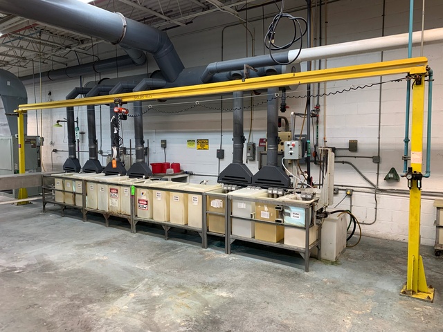 R&D NICKEL Plating Line, w/ 15 Tanks, Gantry Crane Loading System w/ CM Electric Hoist