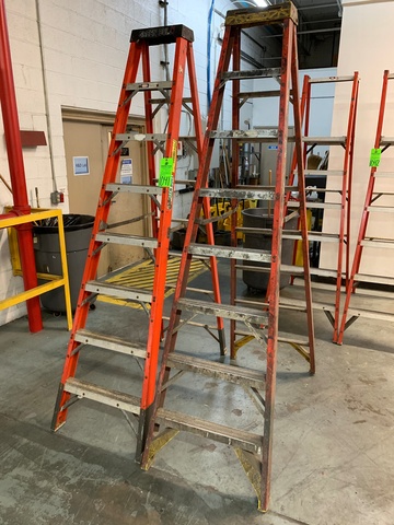 Lot of (2) 8' Fiberglass Step Ladders, (1) Werner and (1) Green Bull