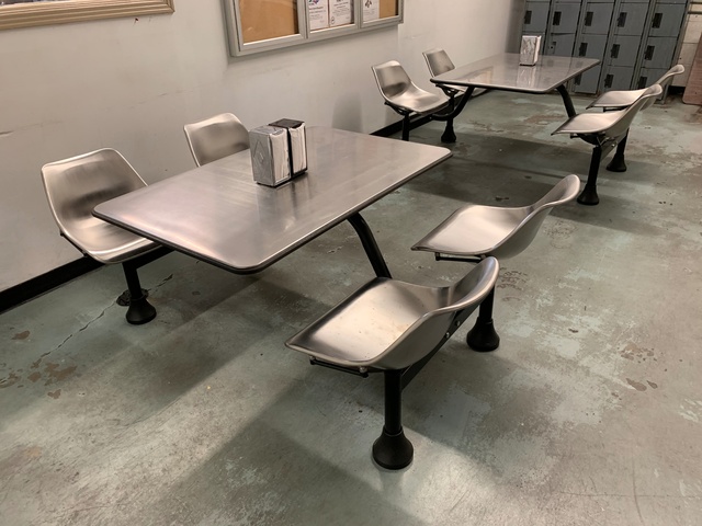 Contents of Break Room Including Tables, Chairs, Folding Tables, Lockers and Refrigerator