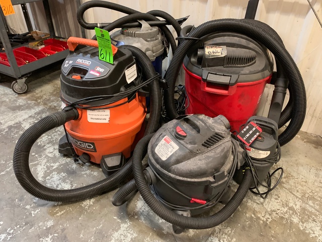 Lot of (5) Shop Vacuums Including Ridgid, Craftsman, Shop-Vac and Dayton