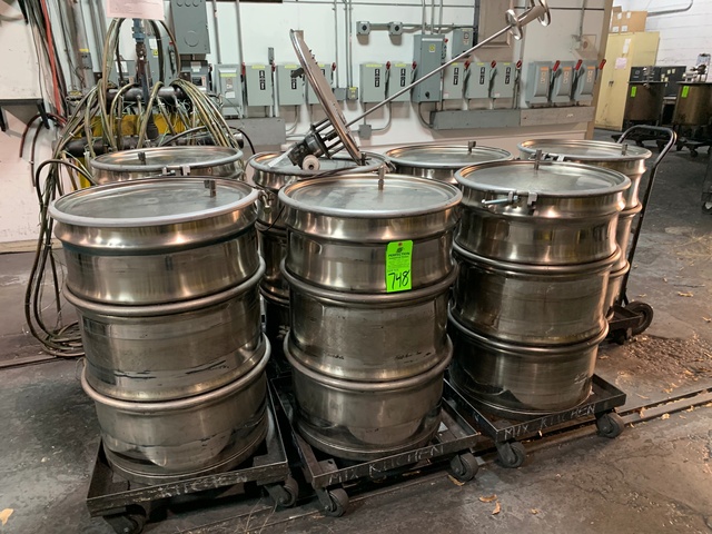 Lot of (7) Stainless Steel Mixing Drums w/ Pneumatic Mixer