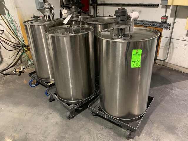 Lot of (5) Stainless Steel Mixing Drums w/ (3) Pneumatic Mixers