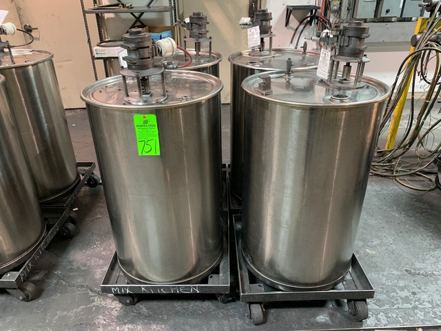 Lot of (4) Stainless Steel Mixing Drums w/ Pneumatic Mixers