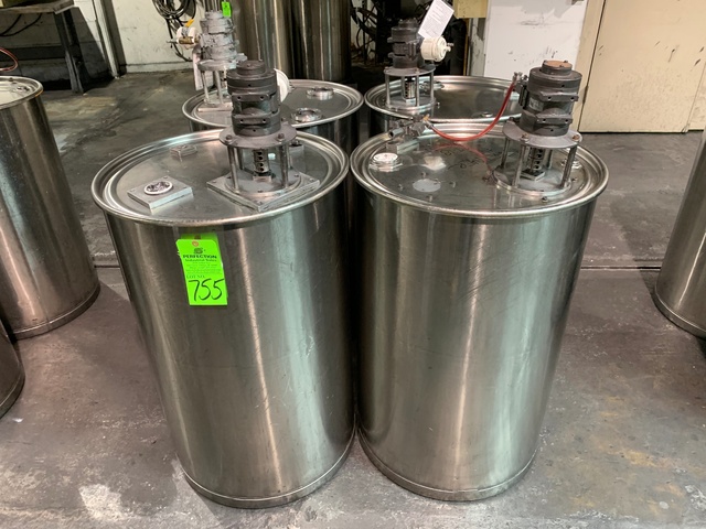 Lot of (4) Stainless Steel Mixing Drums w/ Pneumatic Mixers