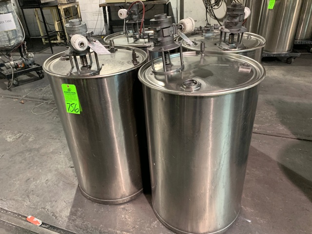 Lot of (4) Stainless Steel Mixing Drums w/ Pneumatic Mixers