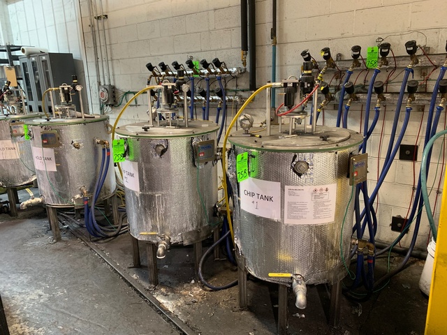 PCR Tank Line w/ (6) Bendel 304 Stainless Steel Tanks, (2) Mix, (2) Hold, (2) Chip, w/ Dual Manifolds