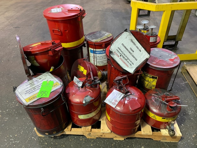 Lot of Justrite Oil Waste Cans and Gas Cans