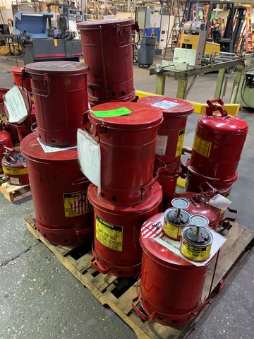 Lot of Justrite Oil Waste Cans and Gas Cans
