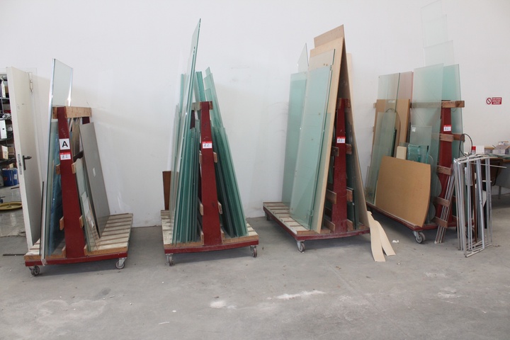 (4) x 1500 x 1100mm Steel Double Sided Portable Glass Transporters with Contents of Glass