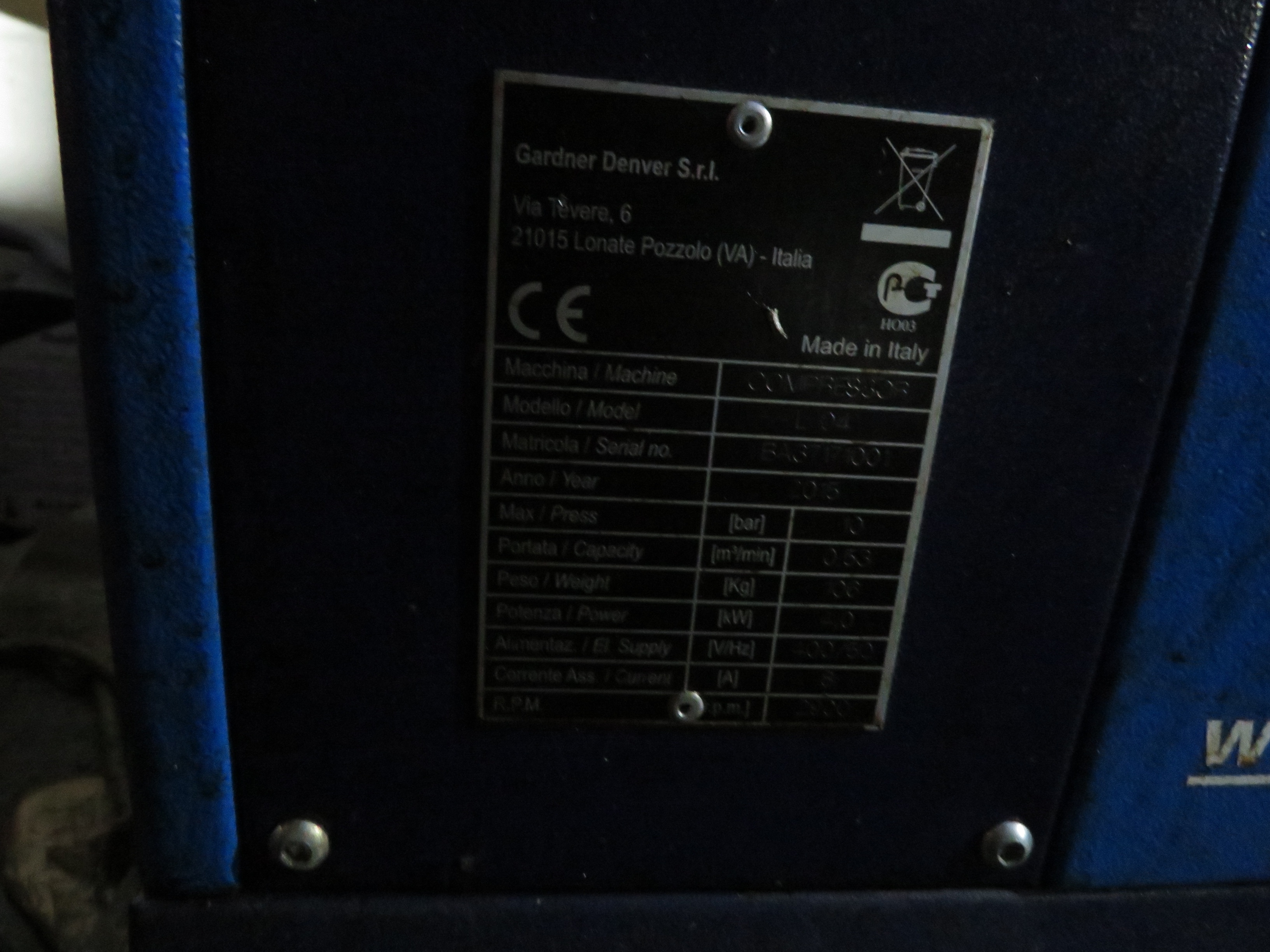 Compair L04 Compressor, Max. Pressure 10 Bar