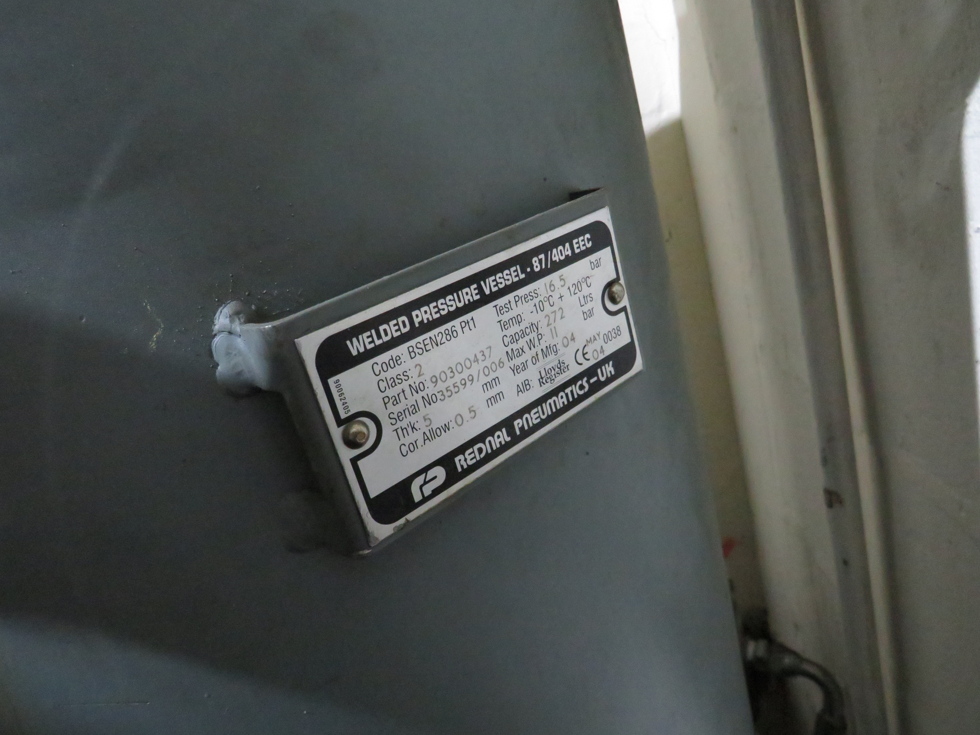 Air Receiver, Max Working Pressure 11 Bar