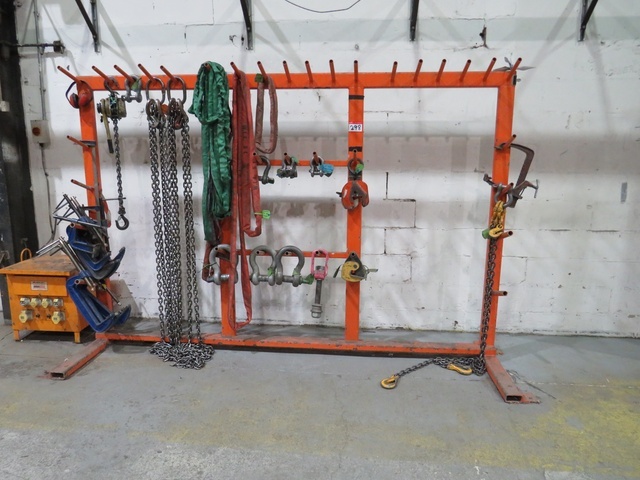 Rack with Qty of Lifting Equipment incl. Chains, Slings, Shackles