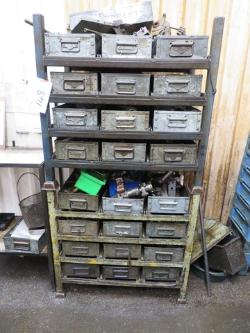 Rack with Tote Tins including Large Qty of Wickman Tooling