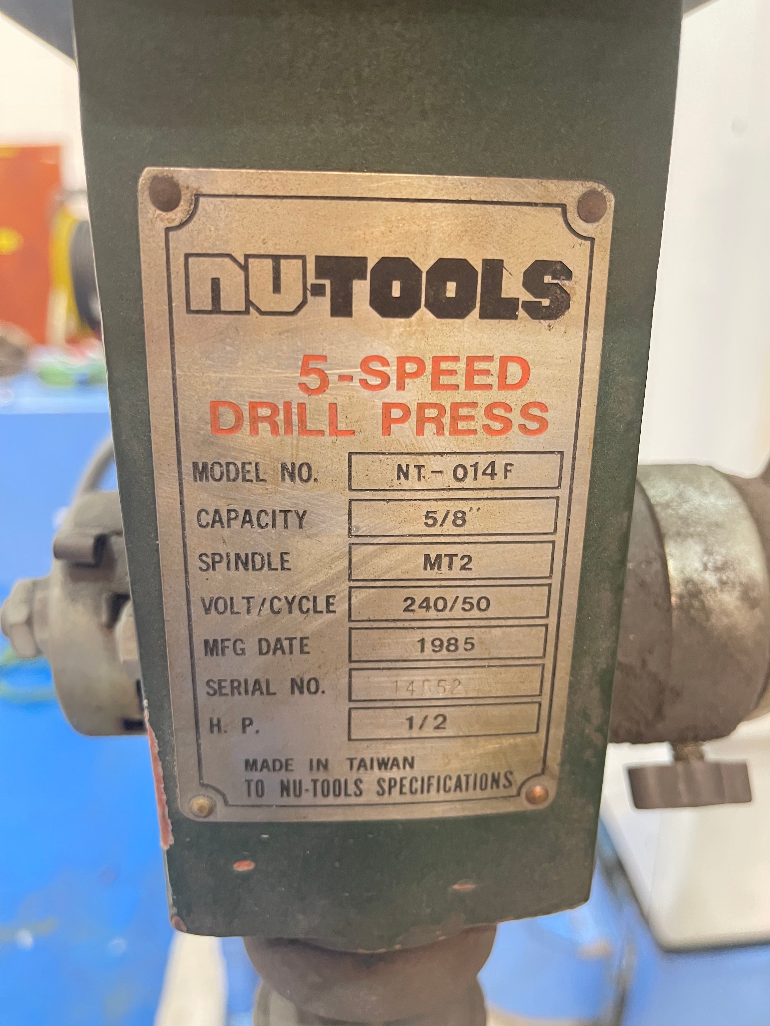 Nu-Tools, Model NT - 014F, 5 Speed Pillar Drill