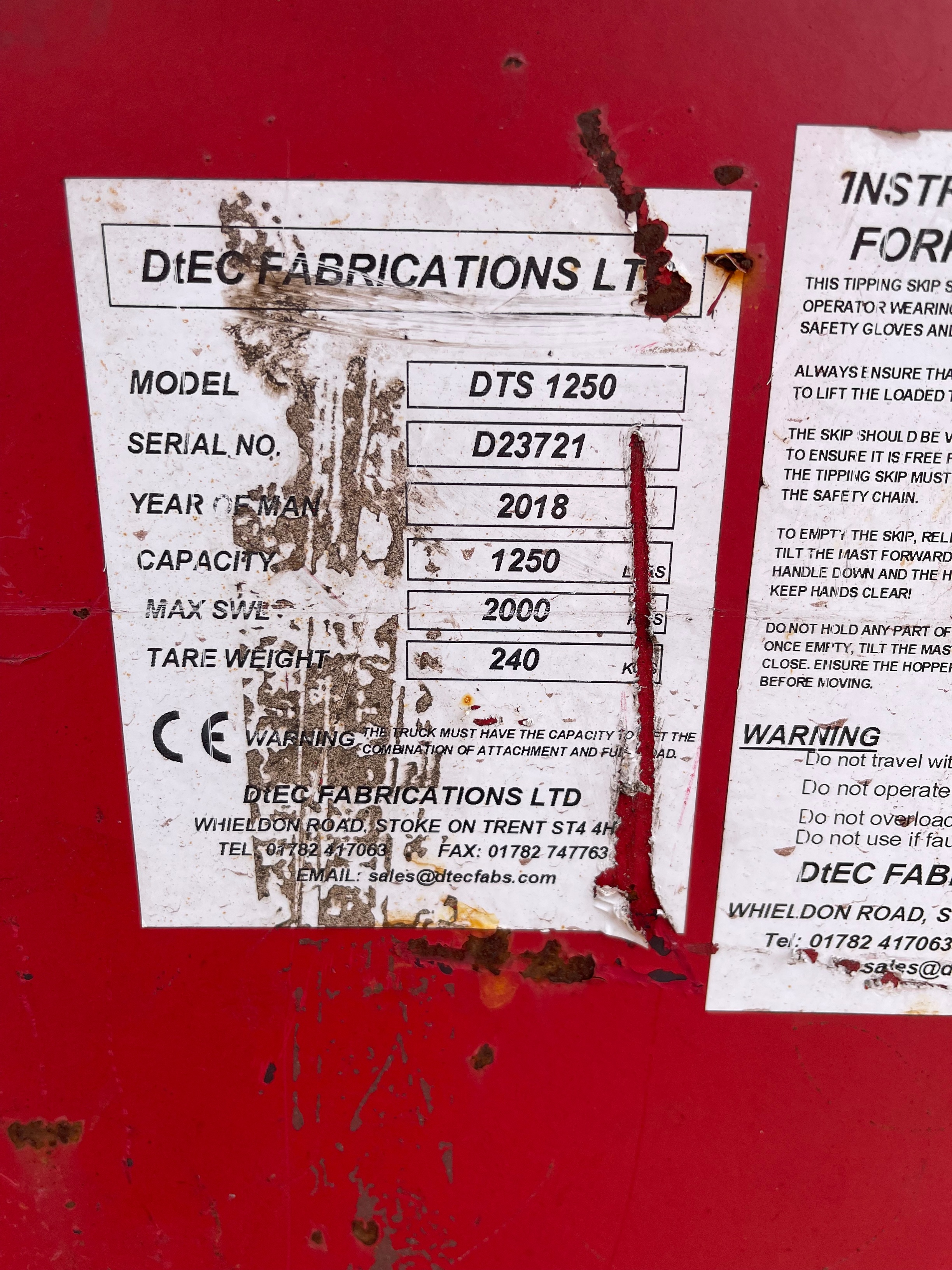 Dtec Fabrications DTS1250 FLT Tipping Skip Cap 1250ltr