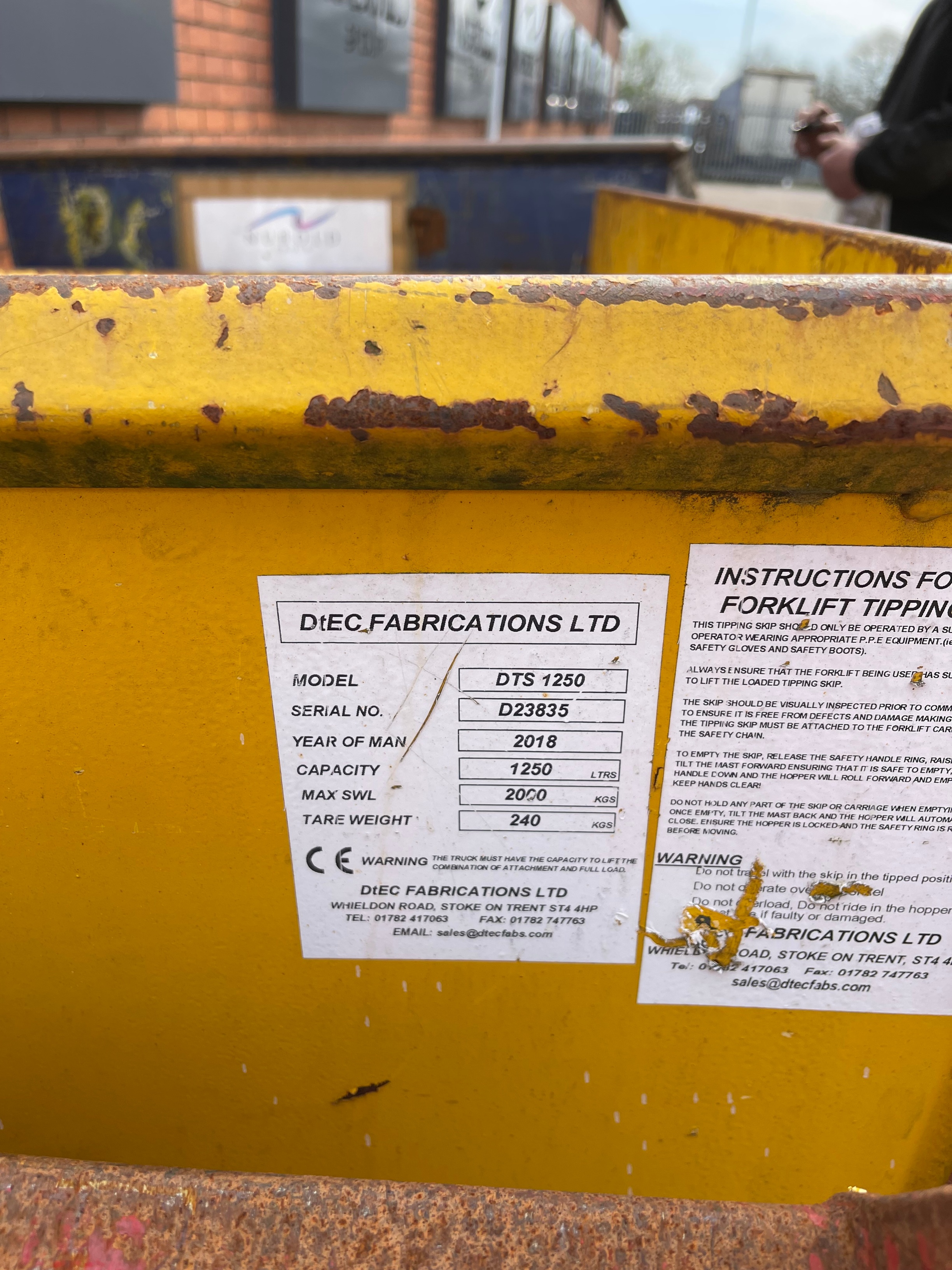 Dtec Fabrications DTS1250 FLT Tipping Skip Cap 1250ltr