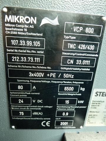 Mikron VCP800 Vertical Machining Centre