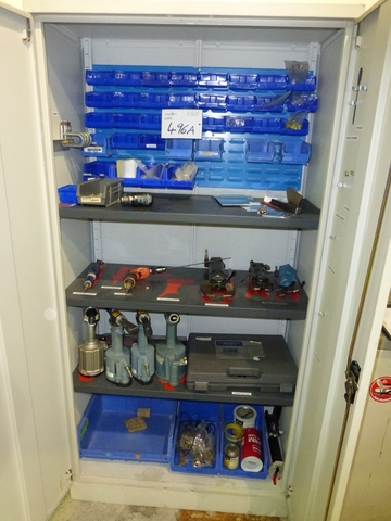 Steel Cupboard containing Pneumatic Tools, Squeezers etc.
