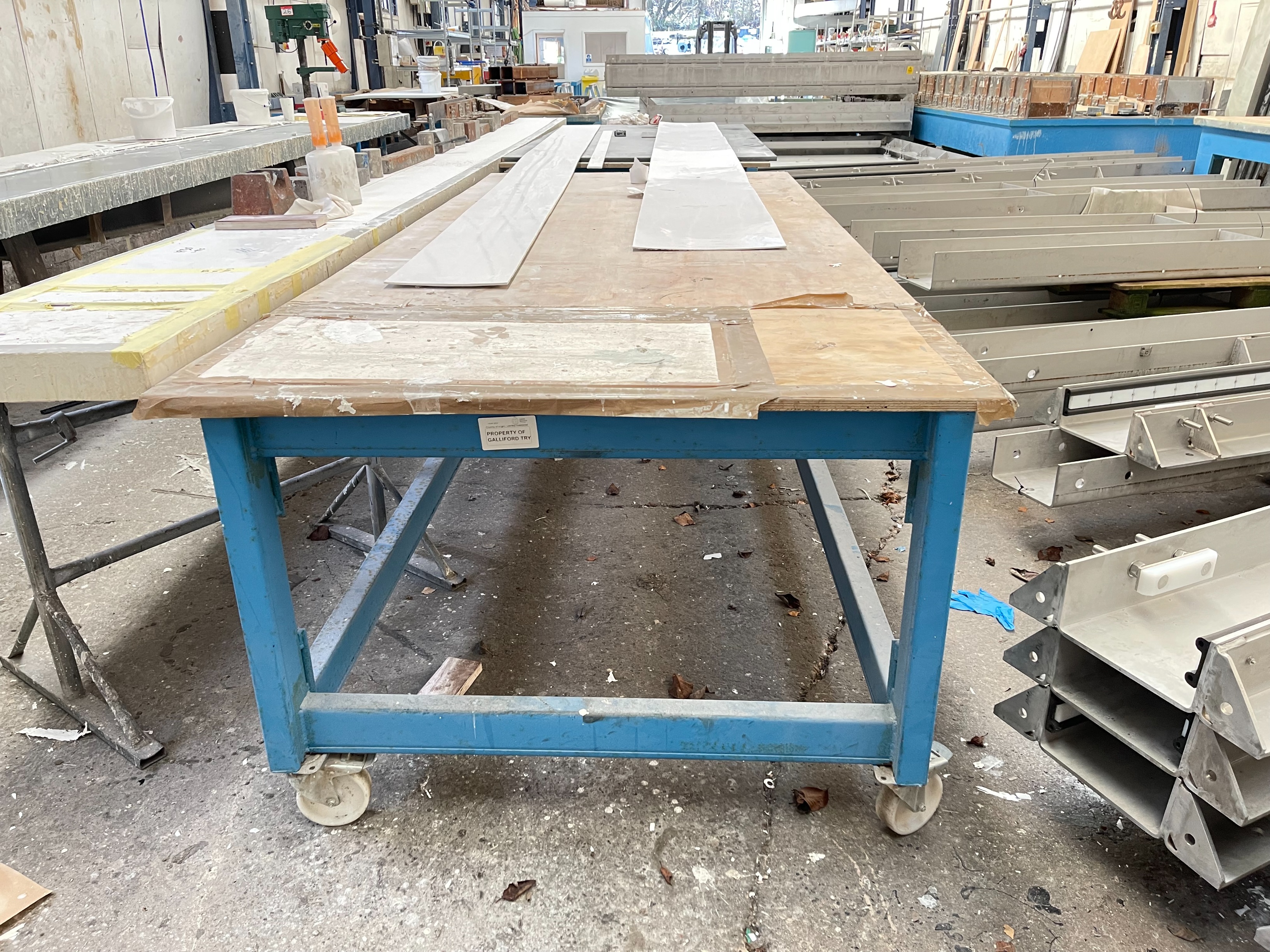 Wooden Topped Mobile Table Size 2840mm x 1220mm