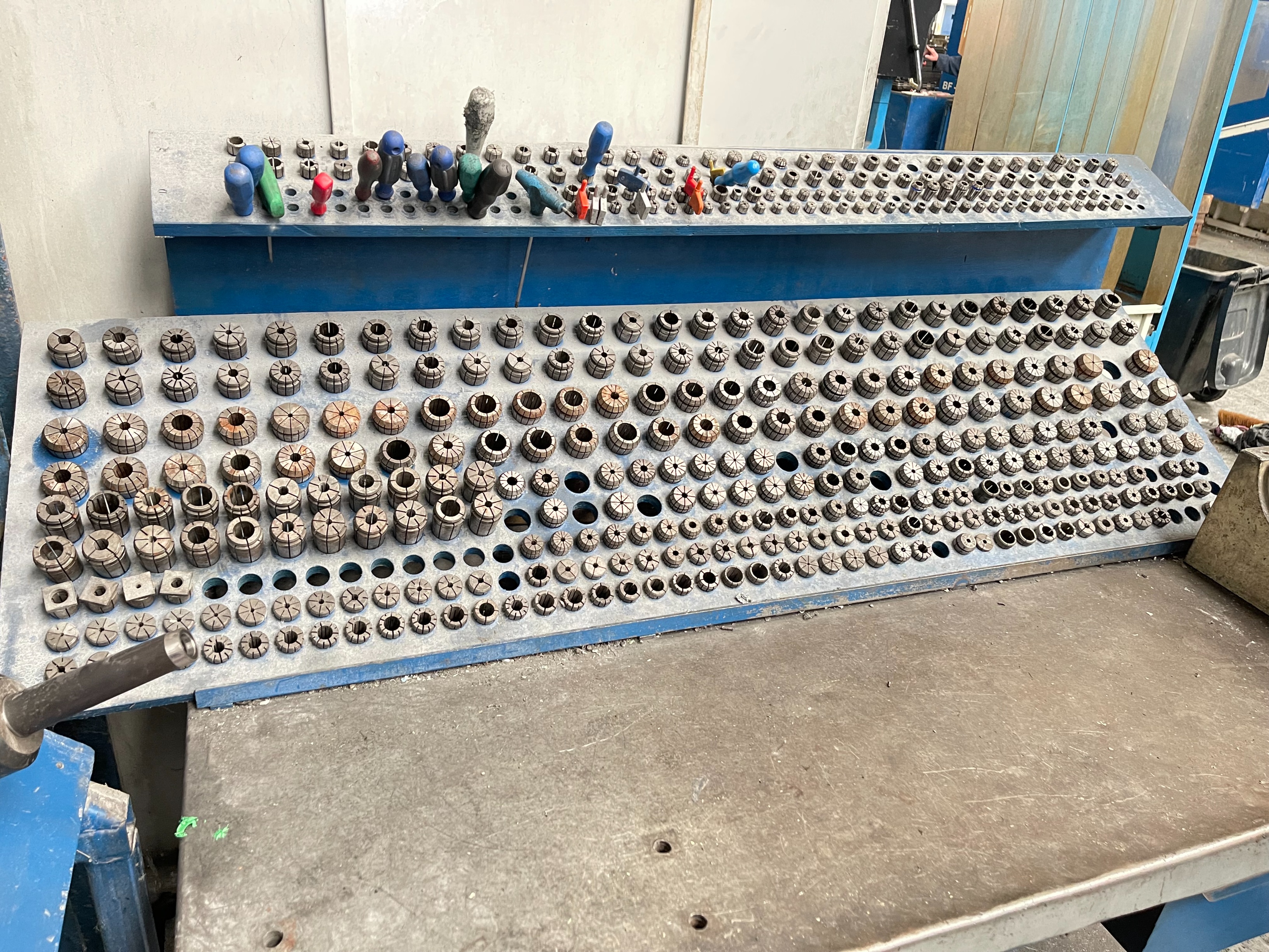 Work Bench with Qty of Collets and BT50 Tool Setter