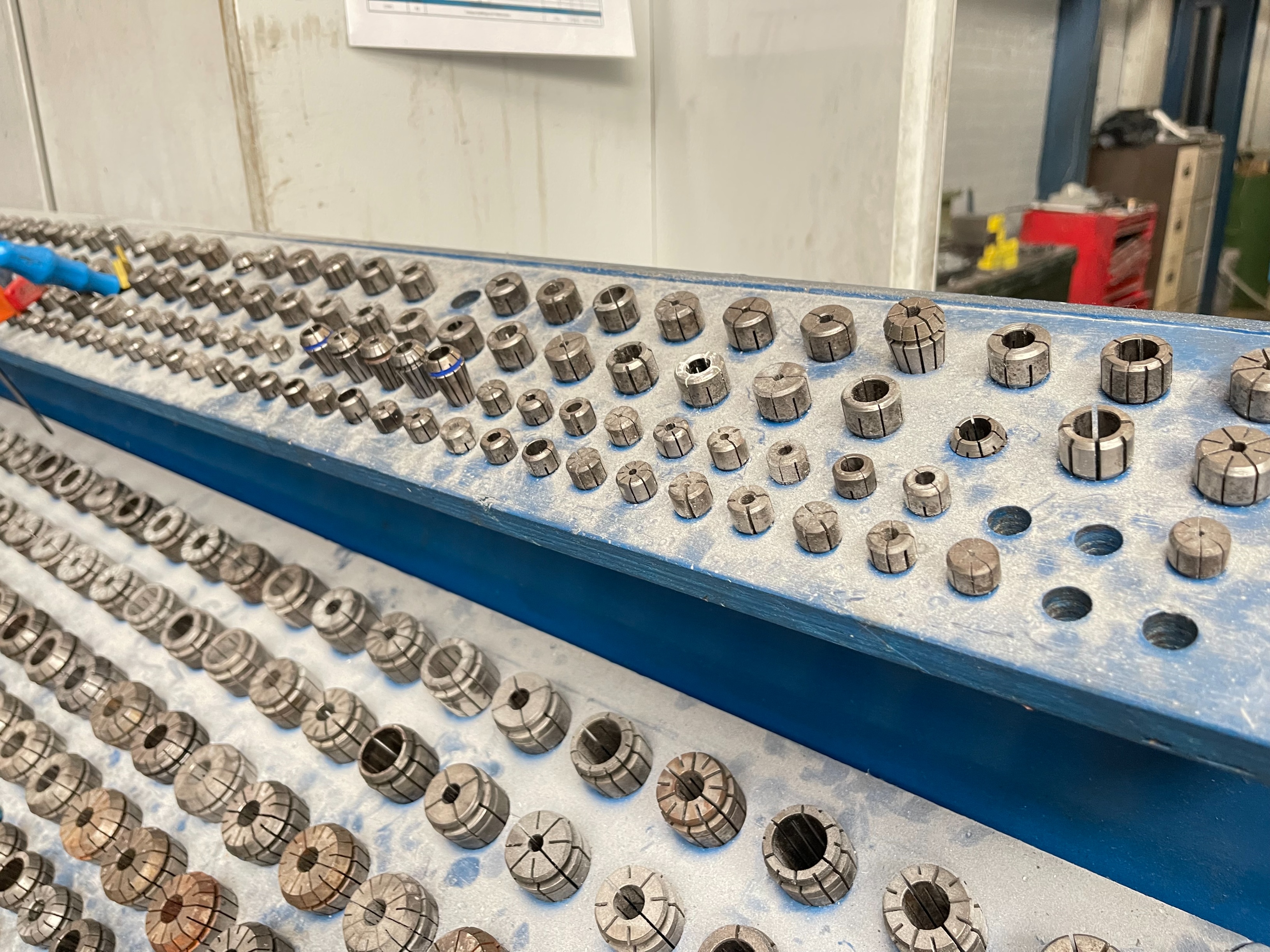 Work Bench with Qty of Collets and BT50 Tool Setter