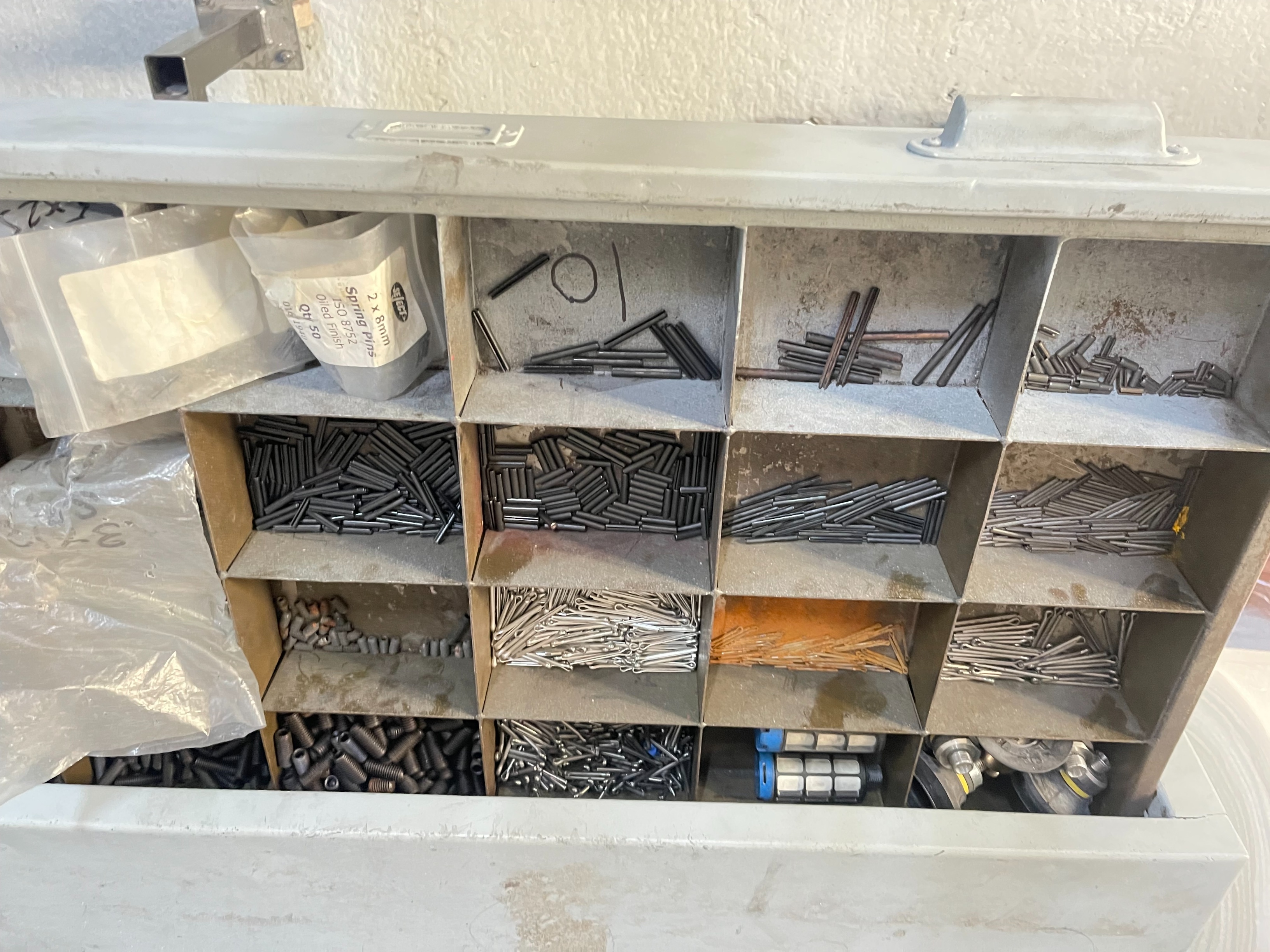 10 Drawer Mobile Cabinet with Qty of Dowels, Split Pins, Air Fittings, Cotter Pins, Springs and Bolts