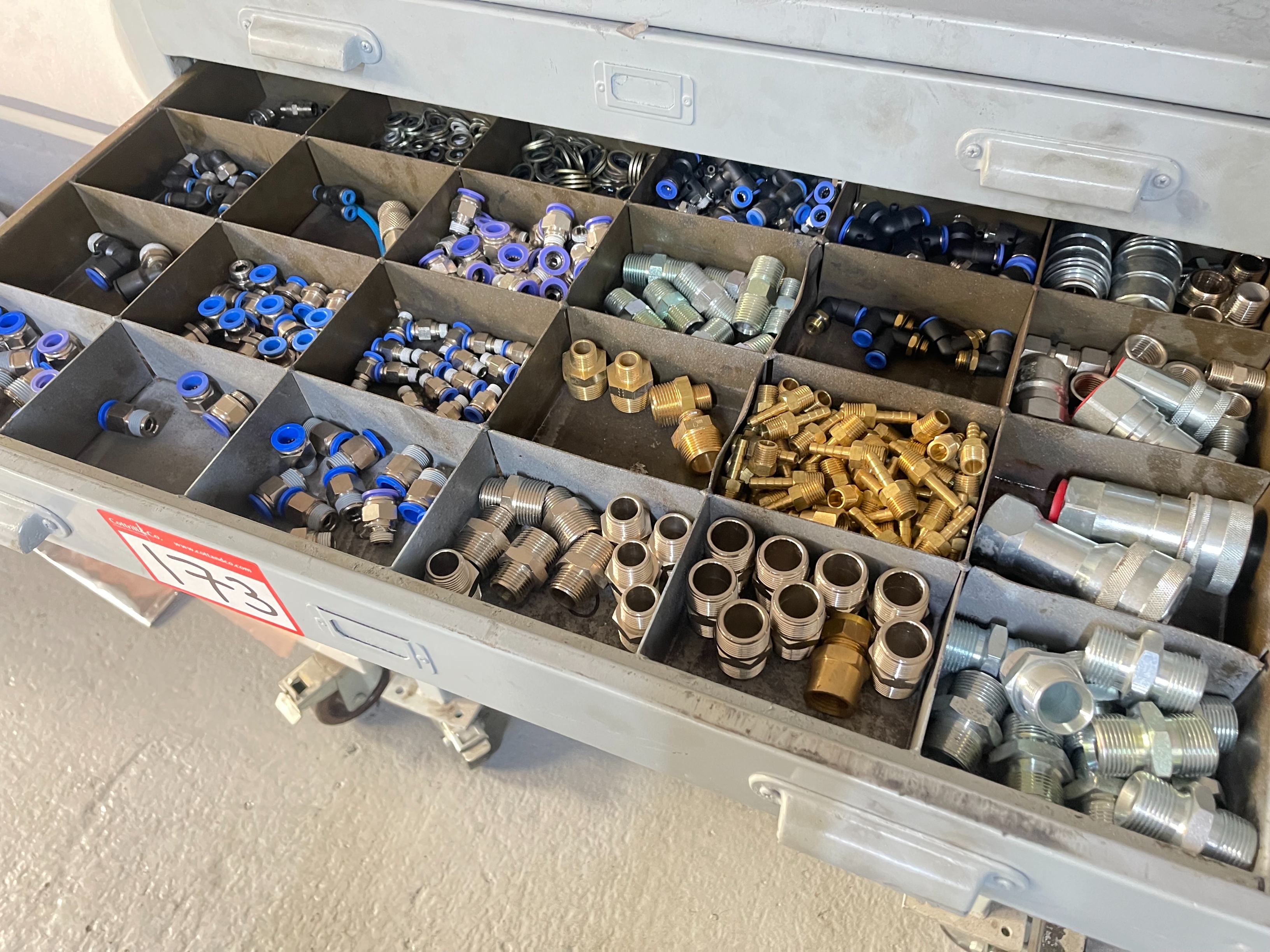 10 Drawer Mobile Cabinet with Qty of Dowels, Split Pins, Air Fittings, Cotter Pins, Springs and Bolts