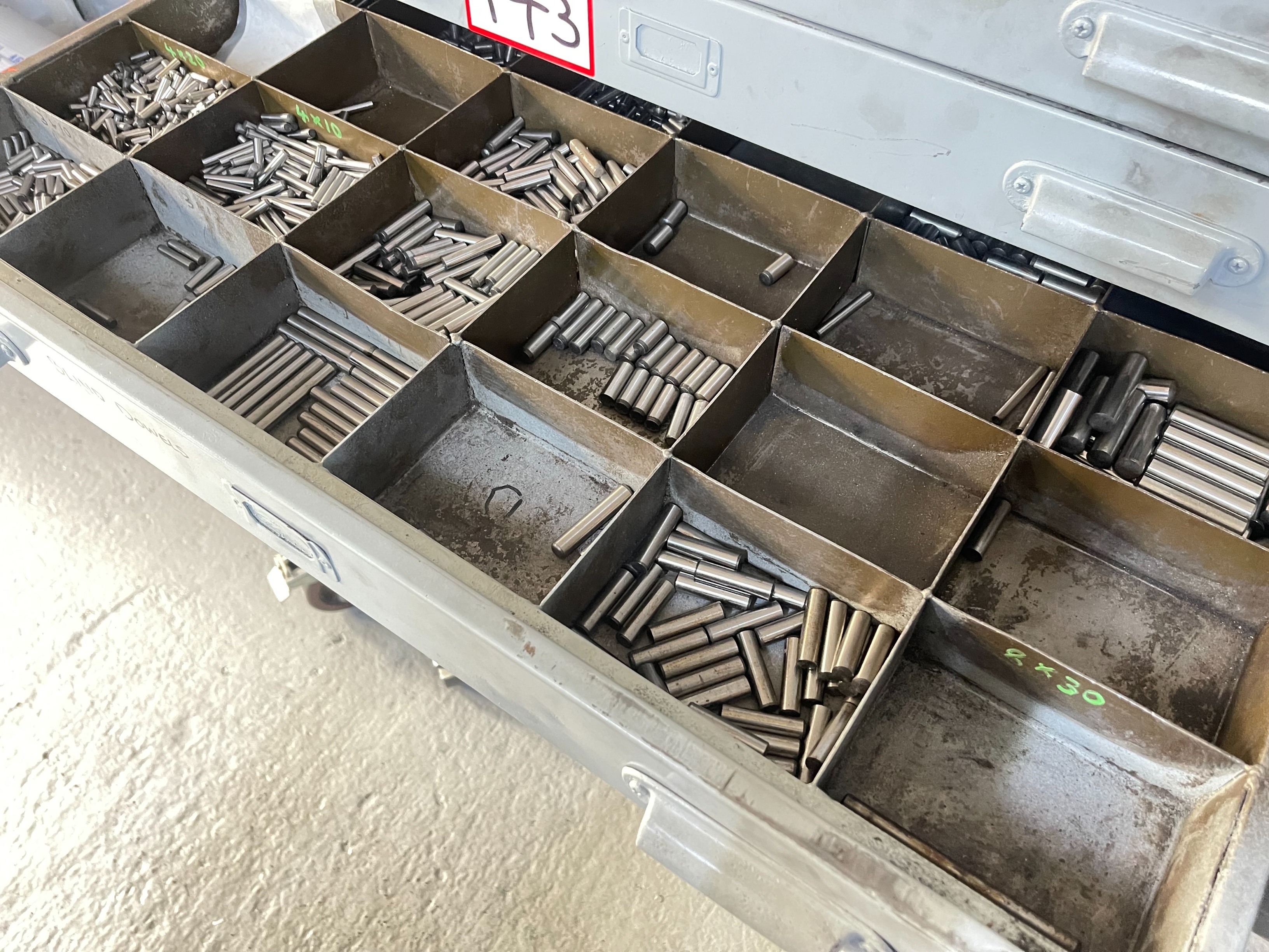 10 Drawer Mobile Cabinet with Qty of Dowels, Split Pins, Air Fittings, Cotter Pins, Springs and Bolts