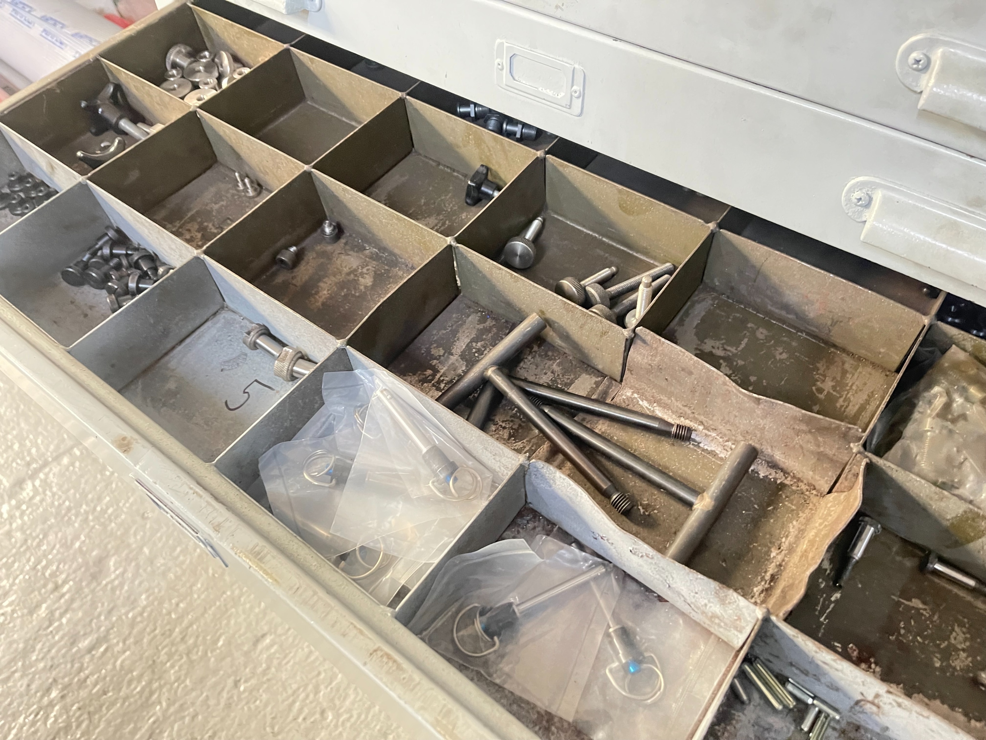 10 Drawer Mobile Cabinet with Qty of Dowels, Split Pins, Air Fittings, Cotter Pins, Springs and Bolts