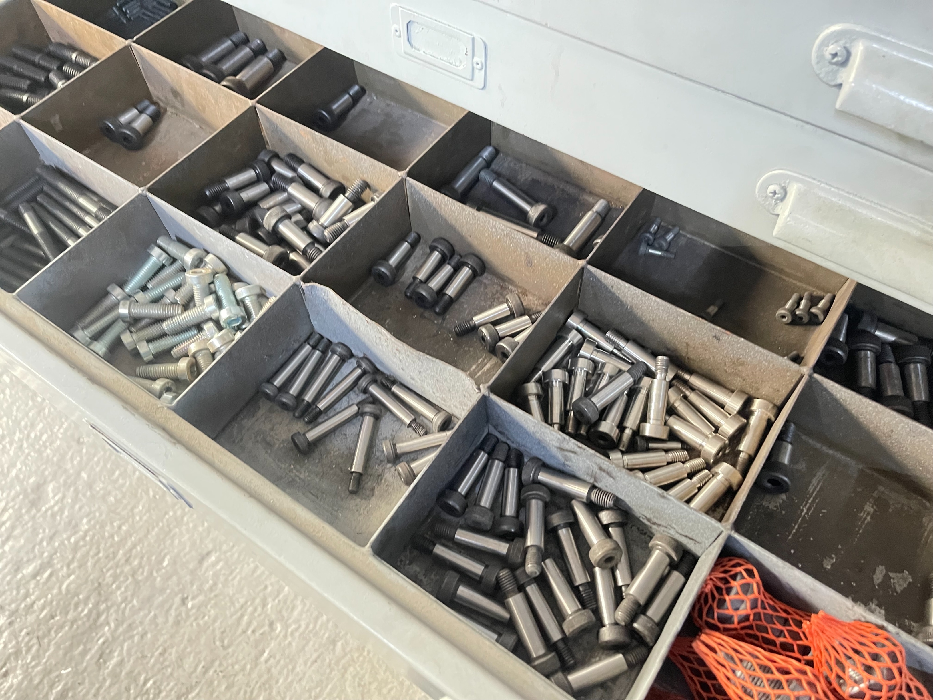 10 Drawer Mobile Cabinet with Qty of Dowels, Split Pins, Air Fittings, Cotter Pins, Springs and Bolts