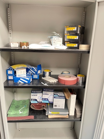 Cupboard with Qty of Sand Paper, Polishing Stones