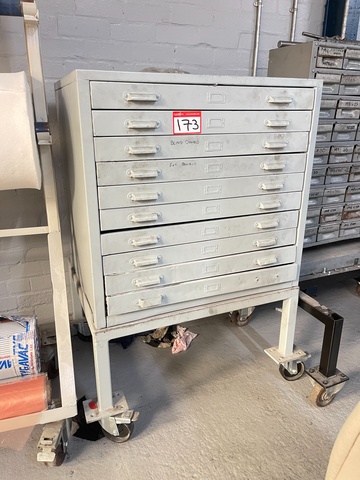 10 Drawer Mobile Cabinet with Qty of Dowels, Split Pins, Air Fittings, Cotter Pins, Springs and Bolts