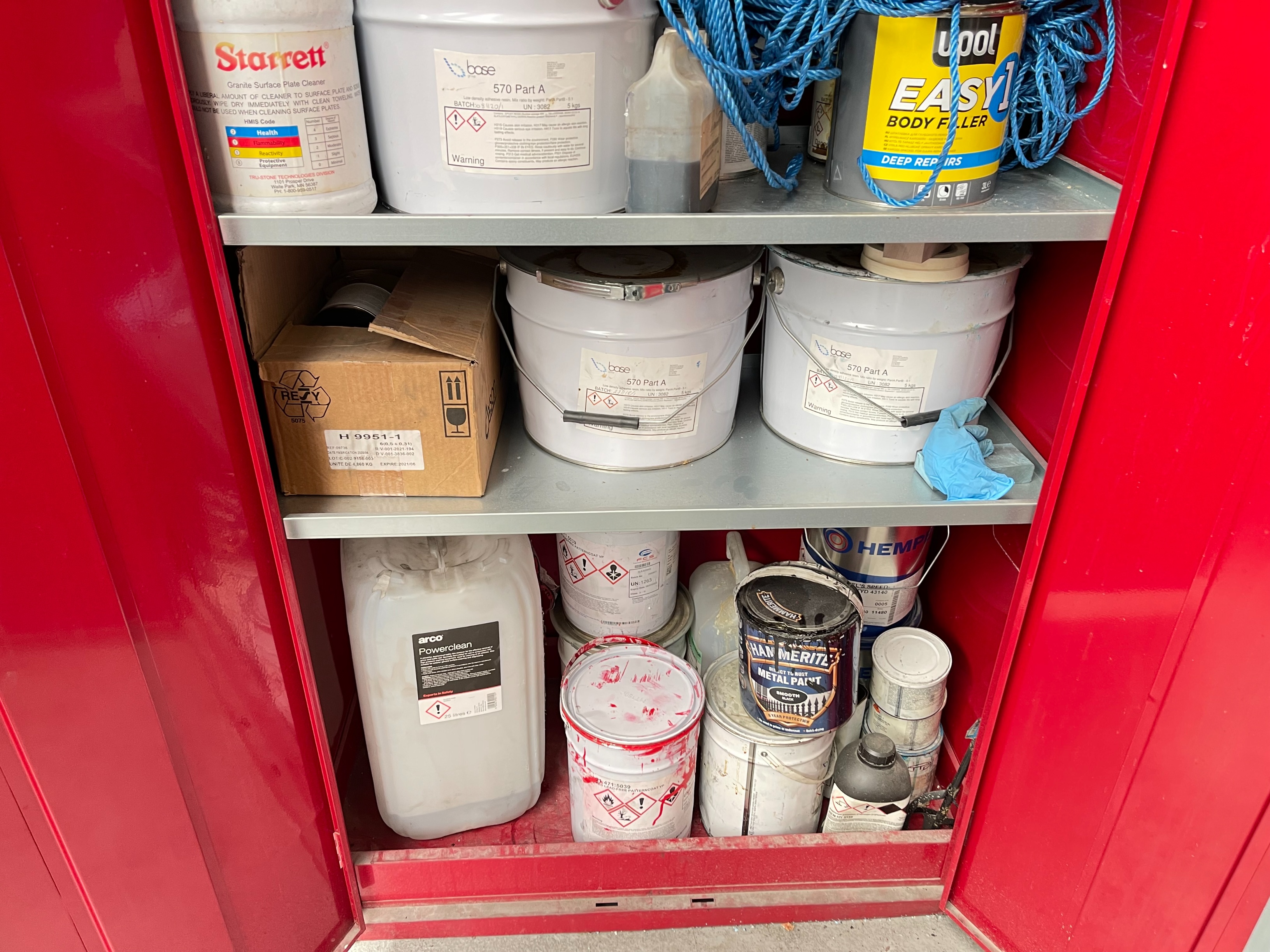 Cupboard with Qty of Paints, Body Filler
